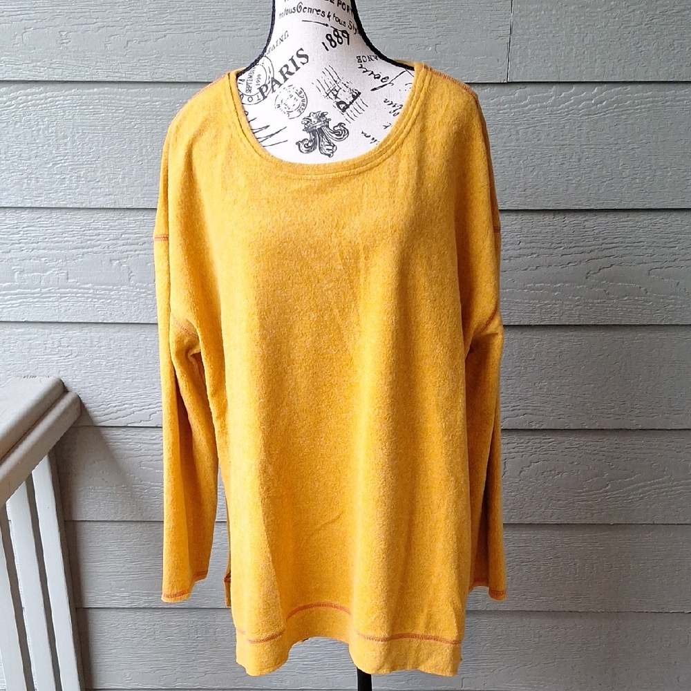 Natural Life Oversized Fleece Tunic with Side Slits Mustard Yellow OS Sizing - Picture 2 of 10